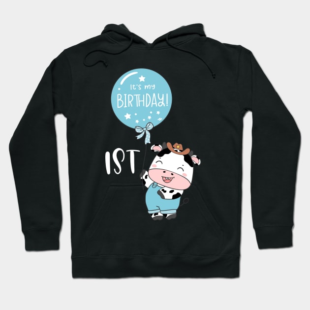 Cute baby cow boy 1st birthday Hoodie by bellofraya